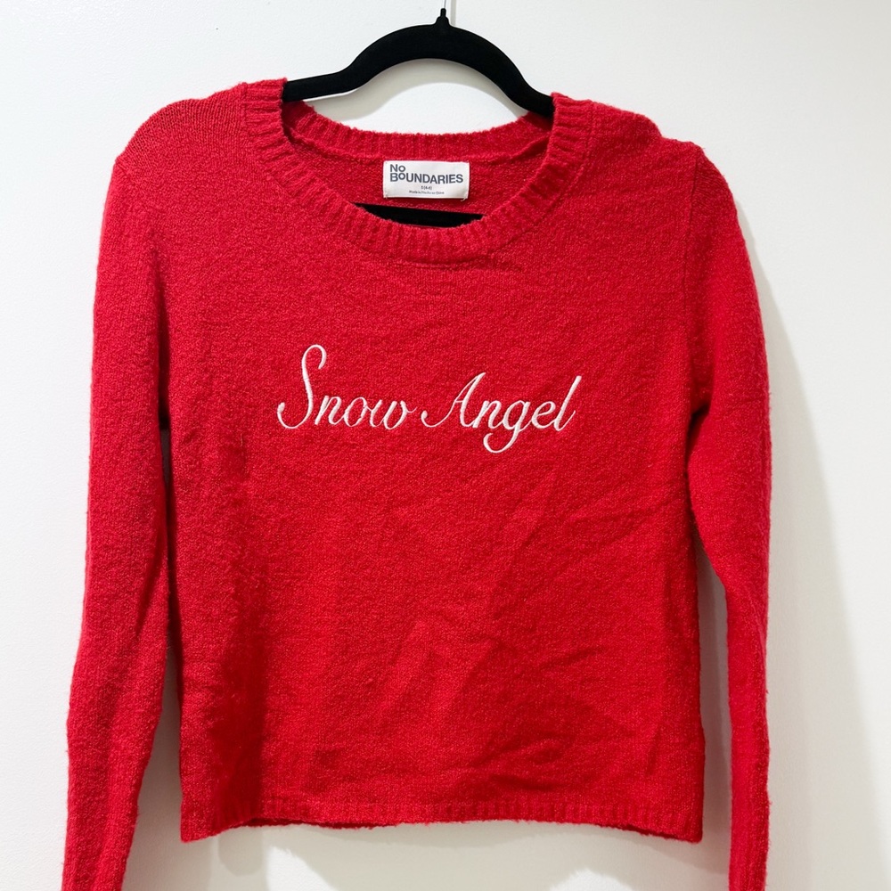 Y2K No Boundaries Red 'Snow Angel' Women's Holiday Sweater